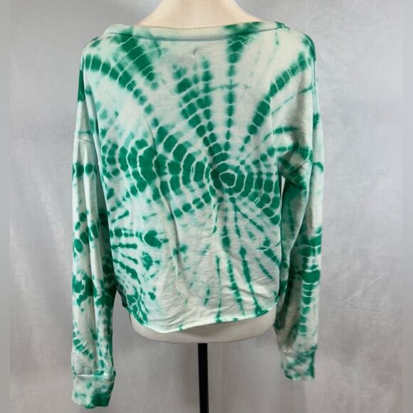 Green and white tie dye “Whiskey Business” long sleeve knit top size medium - Picture 3 of 5